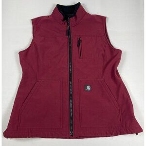 Carhartt Women XL Burgundy Relaxed Fit Softshell Full Zip Hoodless Work Vest